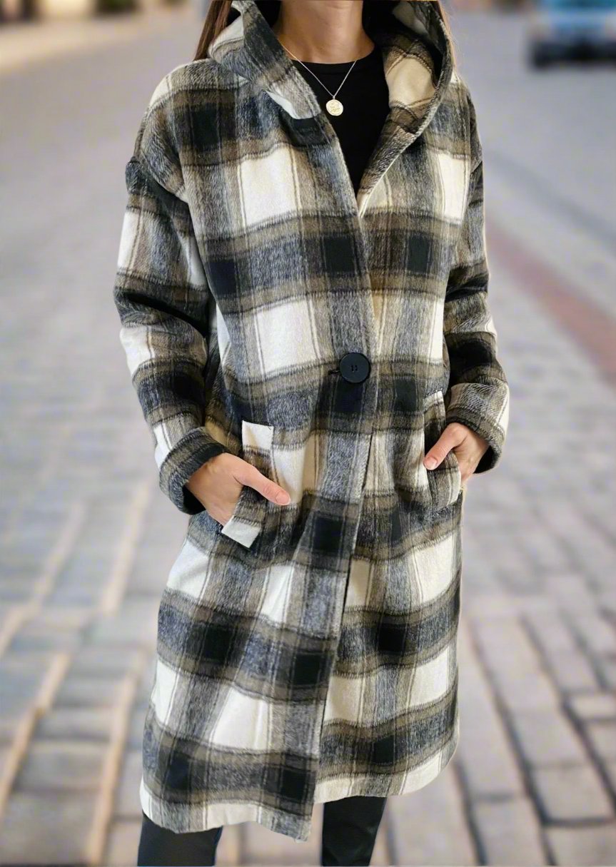 Hooded plaid coat best sale