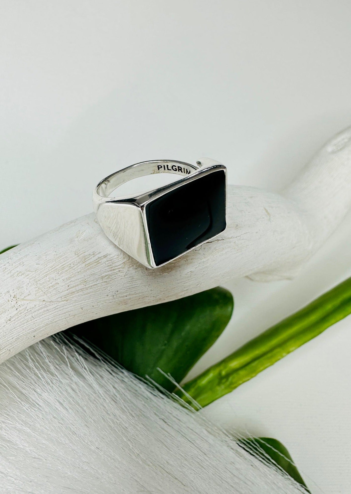 Pilgrim Square Black Signet Ring | Tia B Boutique <!---->