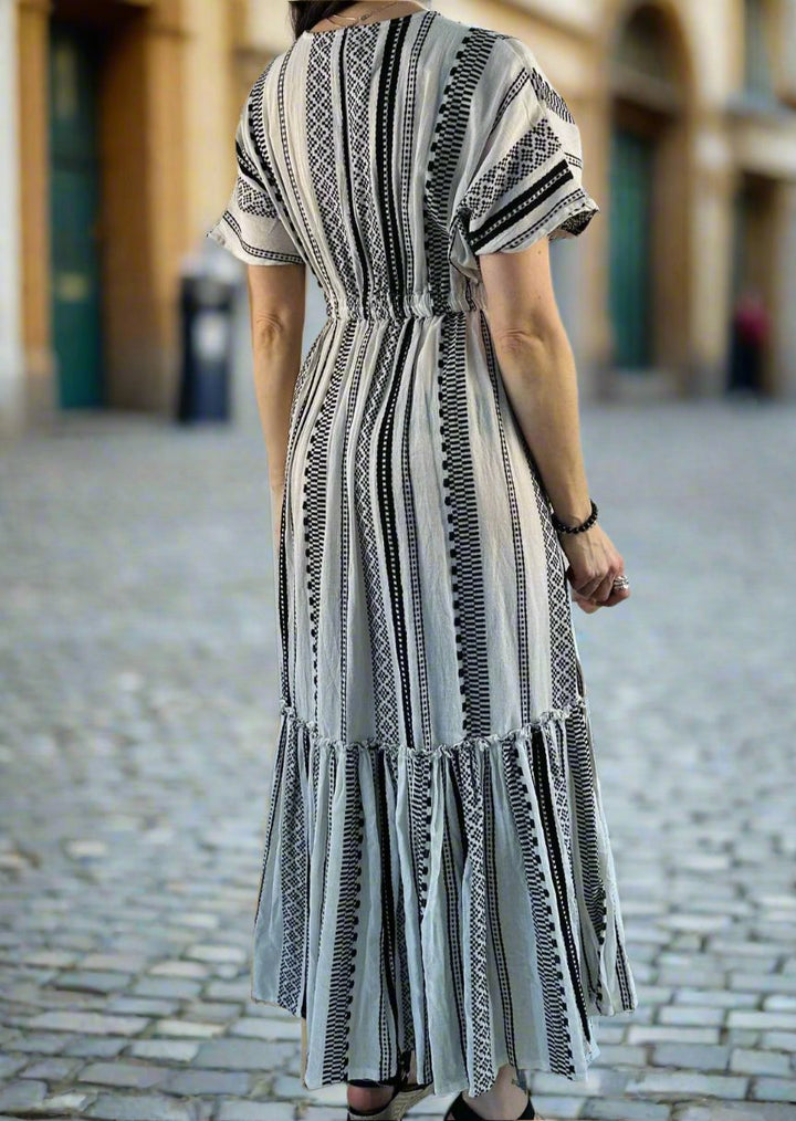 AZTEC RUFFLE BOTTOM MAXI DRESS