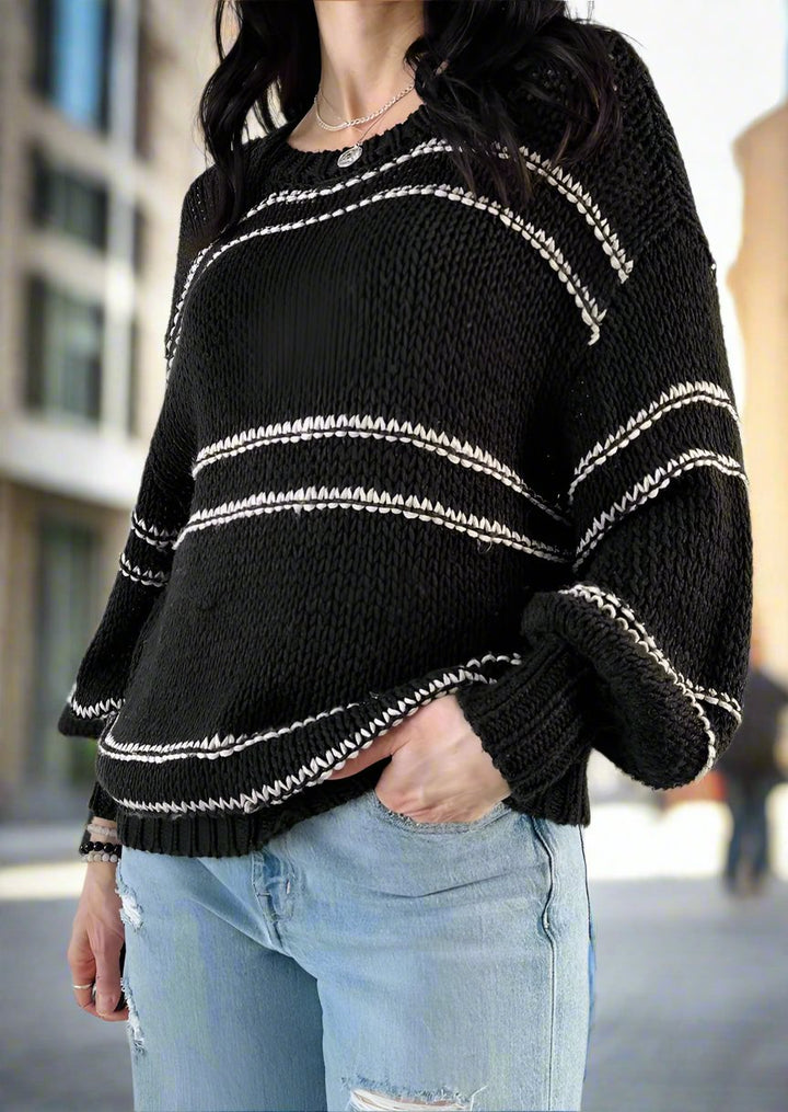 Autumn Black Striped Sweater