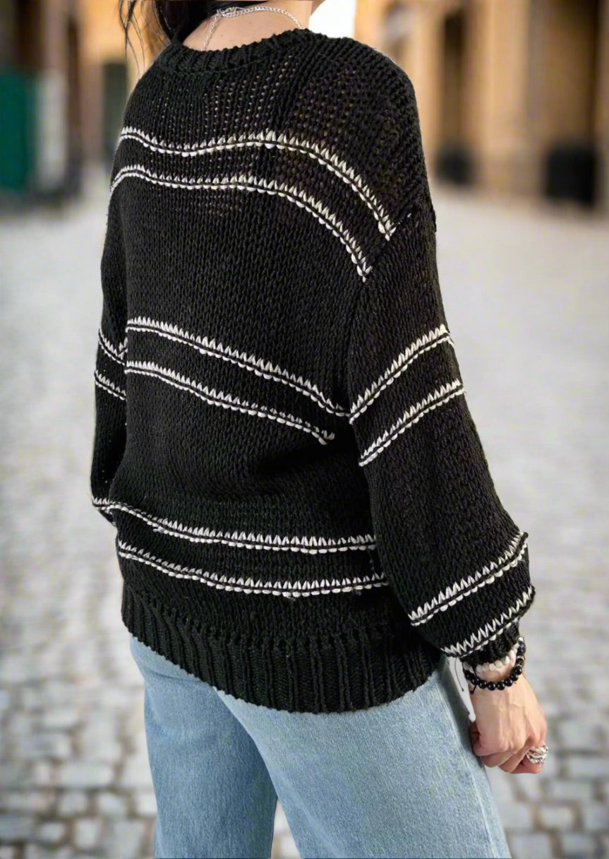 Autumn Black Striped Sweater