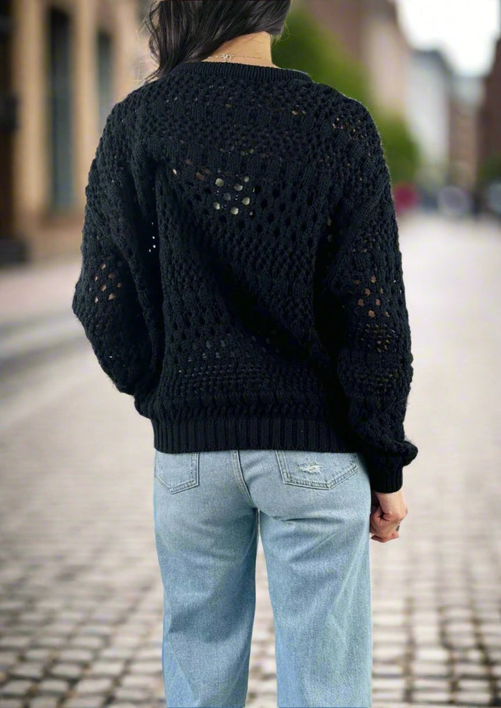 BLACK OPEN KNIT SWEATER