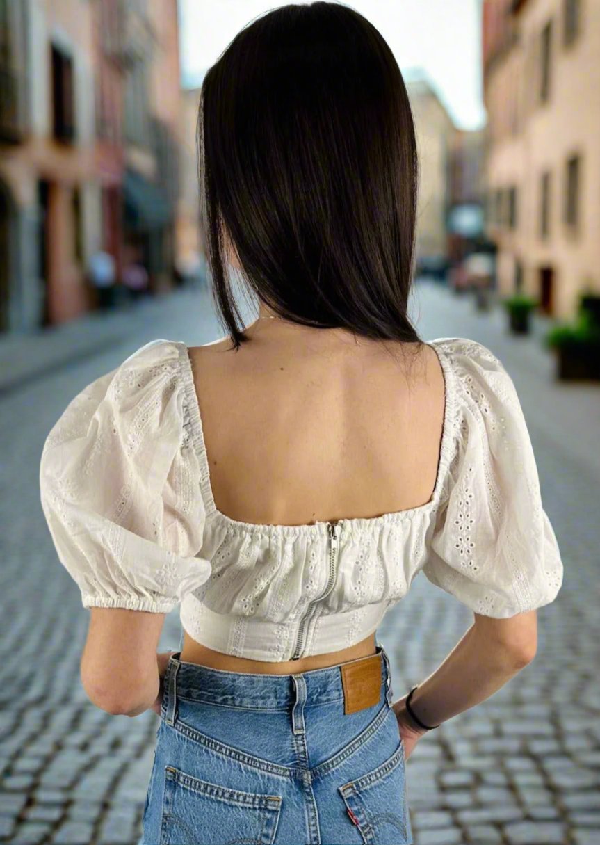 Blissful White Crop Eyelet Top