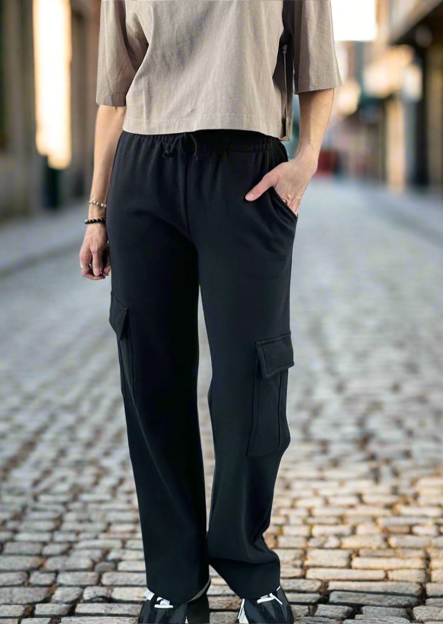 CARGO WIDE LEG SWEAT JOGGERS