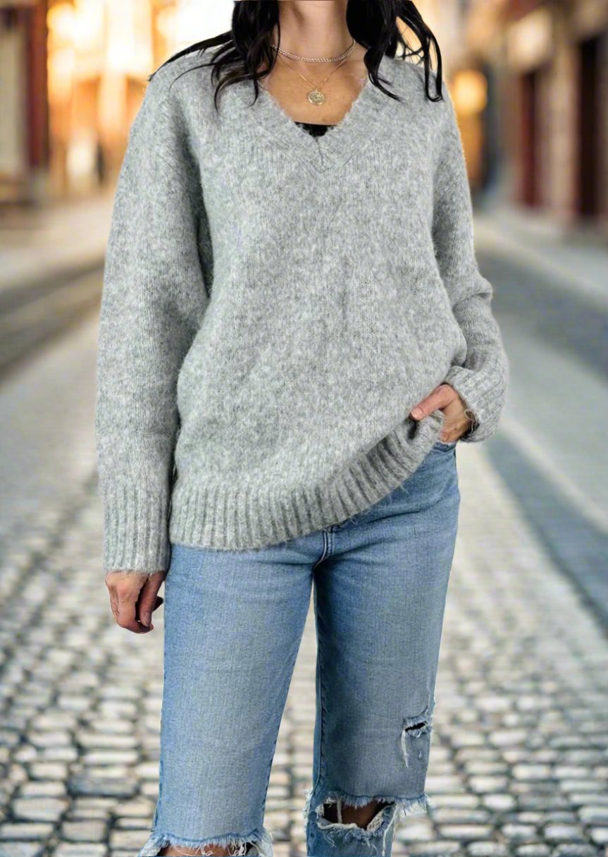 KNIT GREY MARLE SWEATER