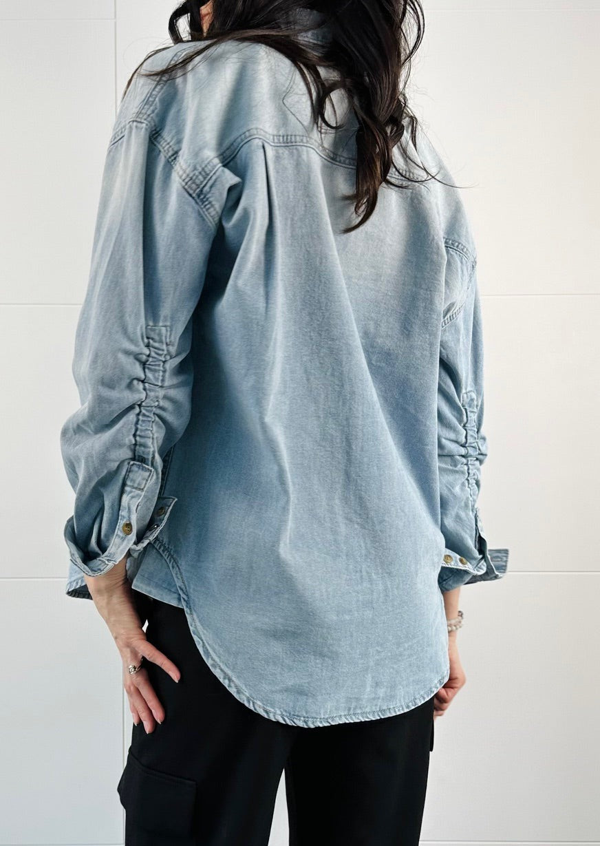 Retro Women Blue Jean Fitted Soft Denim Long Sleeve Shirt Tops Blouse  Jacket - Walmart.com