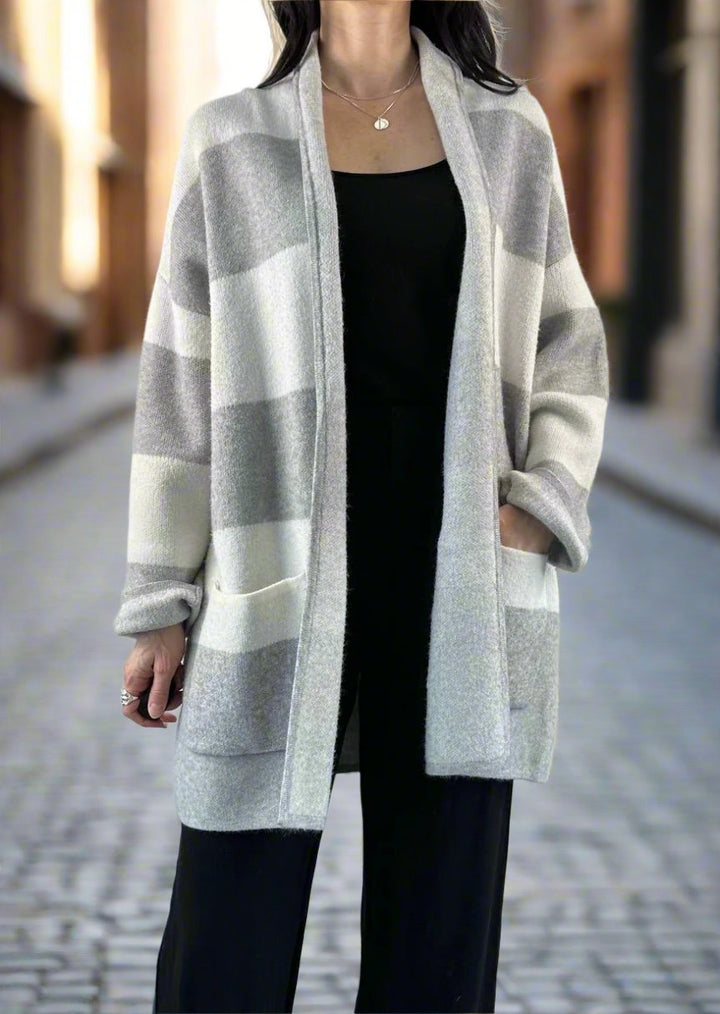 MALLORY HEATHER ASH GREY STRIPE CARDIGAN