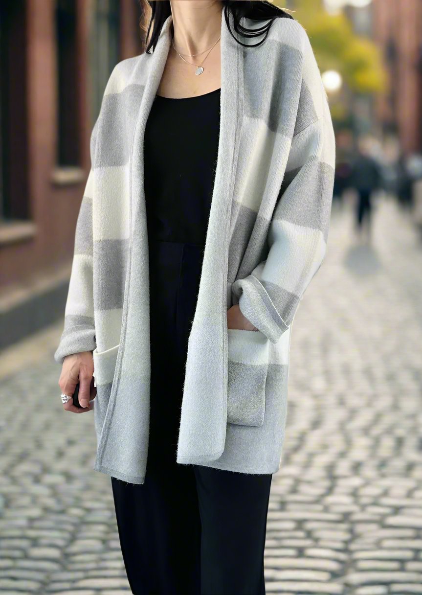 MALLORY HEATHER ASH GREY STRIPE CARDIGAN