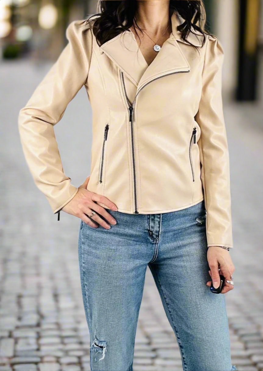 PUFFED SHOULDER BIKER JACKET