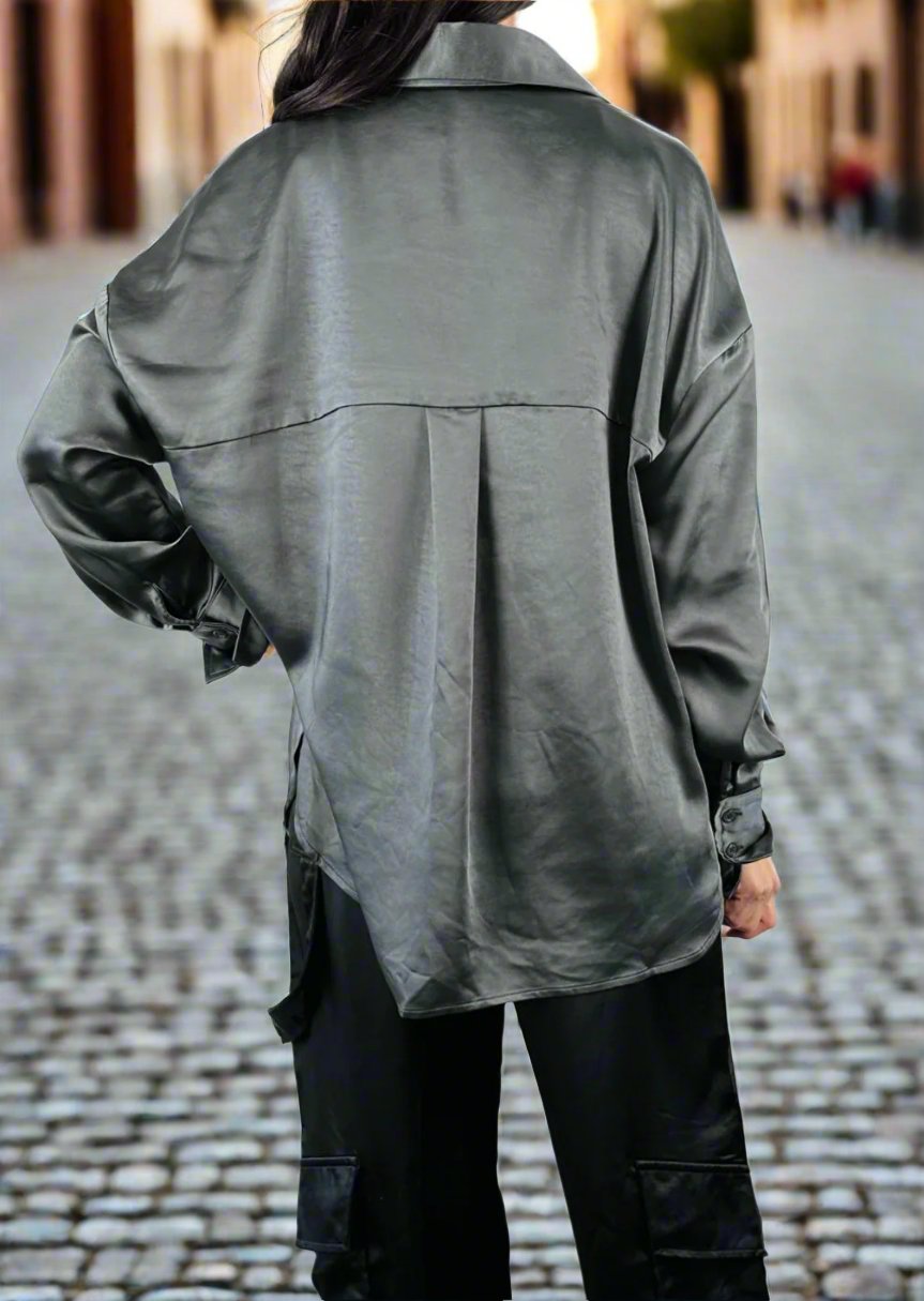 SLATE SATIN SHIRT