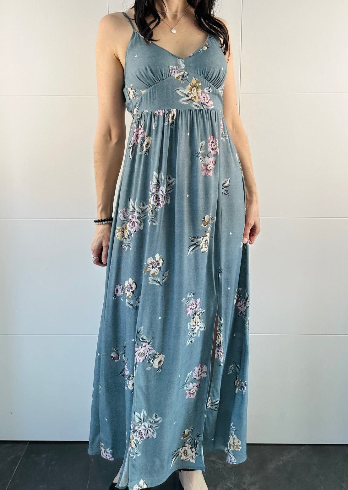 Saltwater Luxe Trace Floral Maxi Dress Tia B Boutique S FLORAL SLATE GREY