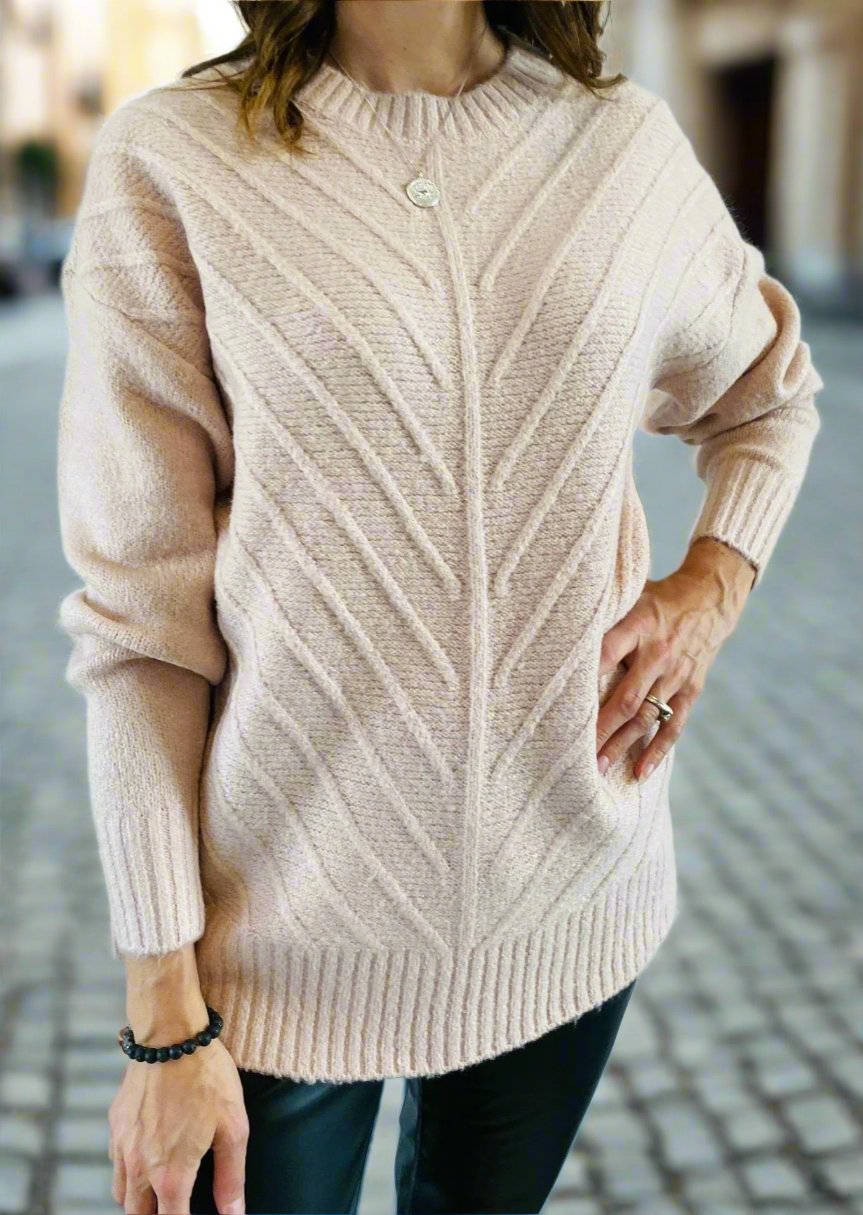 CHEVRON STITCH PINK CLOUD SWEATER