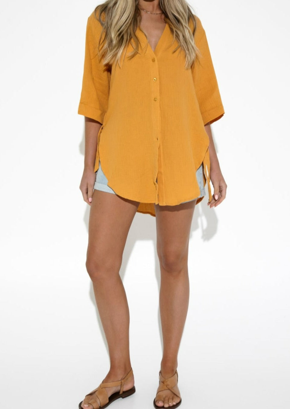 Mustard yellow button up hot sale dress