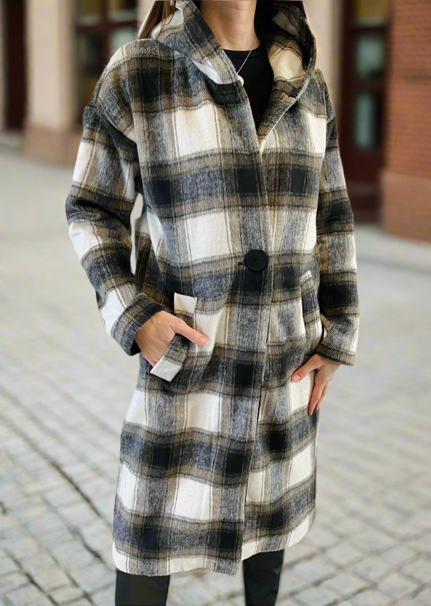 HOODED PLAID JACKET