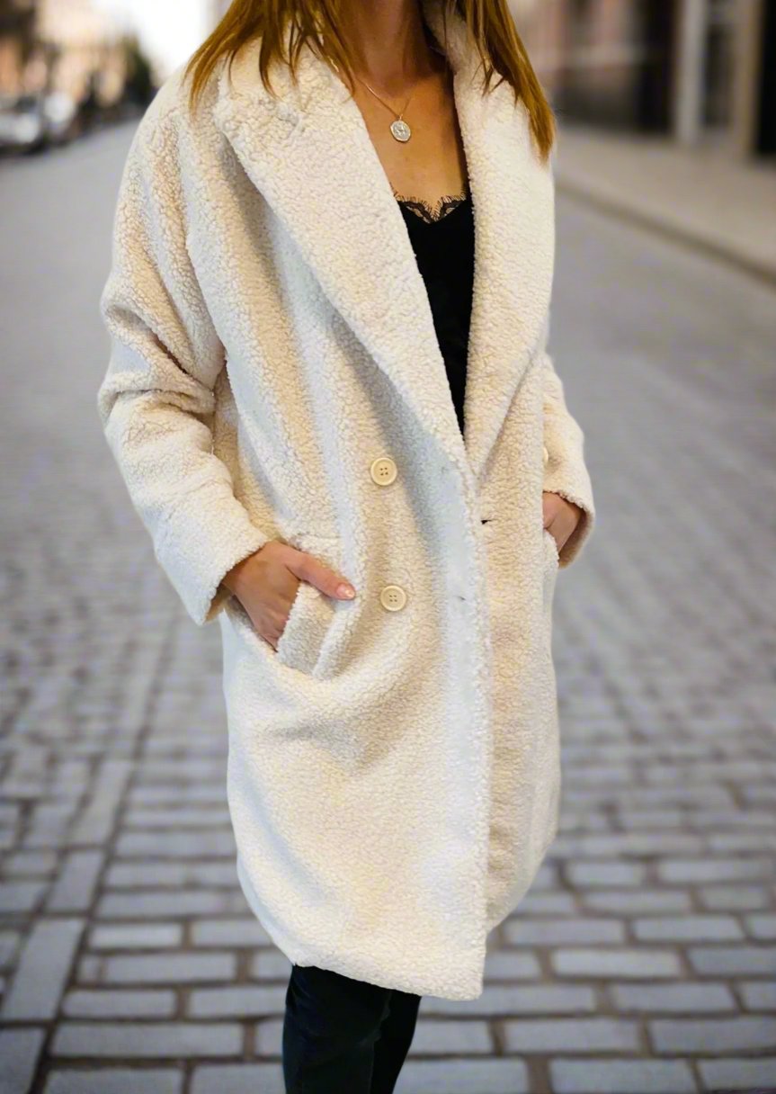 Deluc Bria Teddy Bear Coat Off White