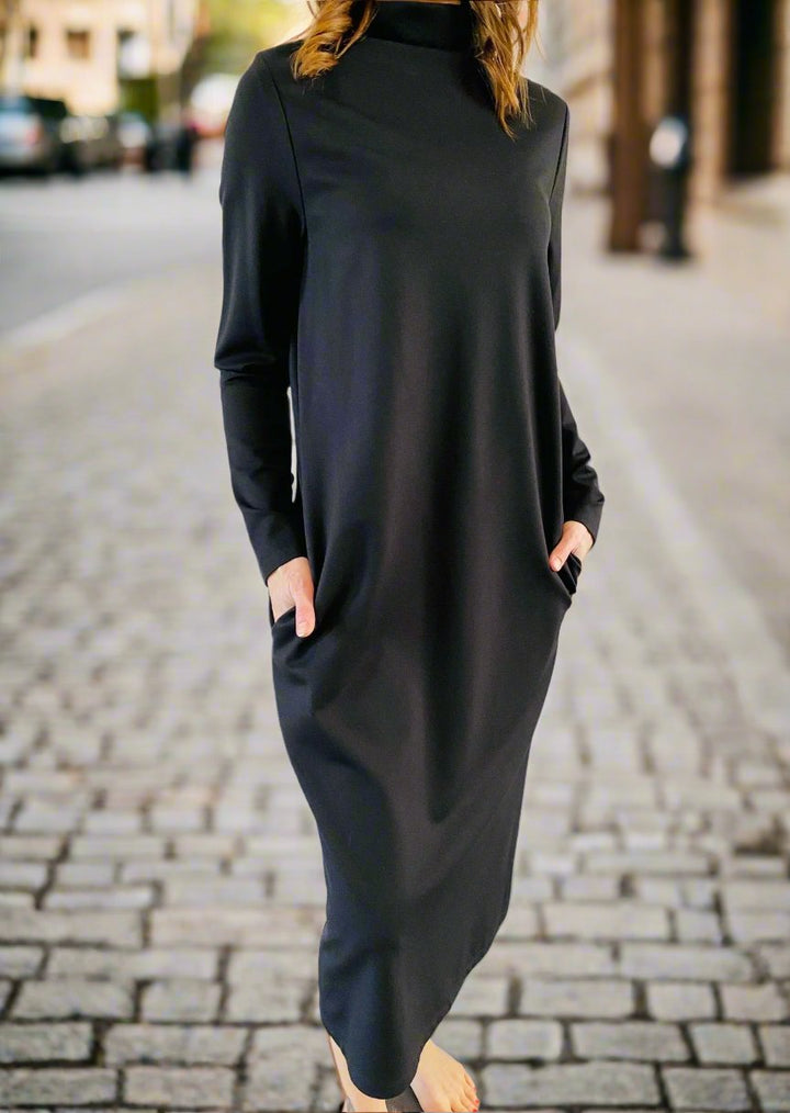 MOCK-NECK MIDI DRESS