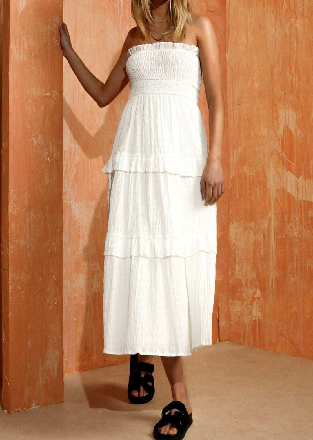 NEVADA WHITE STRAPLESS MAXI DRESS