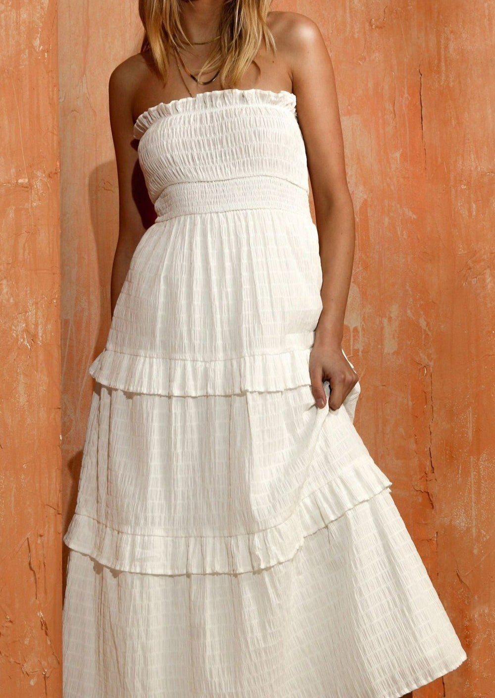 NEVADA WHITE STRAPLESS MAXI DRESS