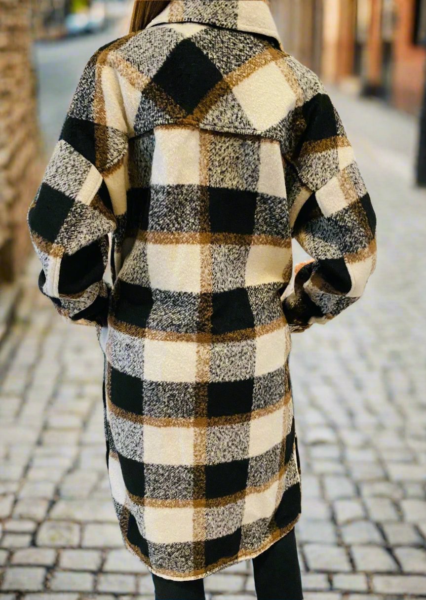 THE TEDDY BRUSHED LONG PLAID JACKET