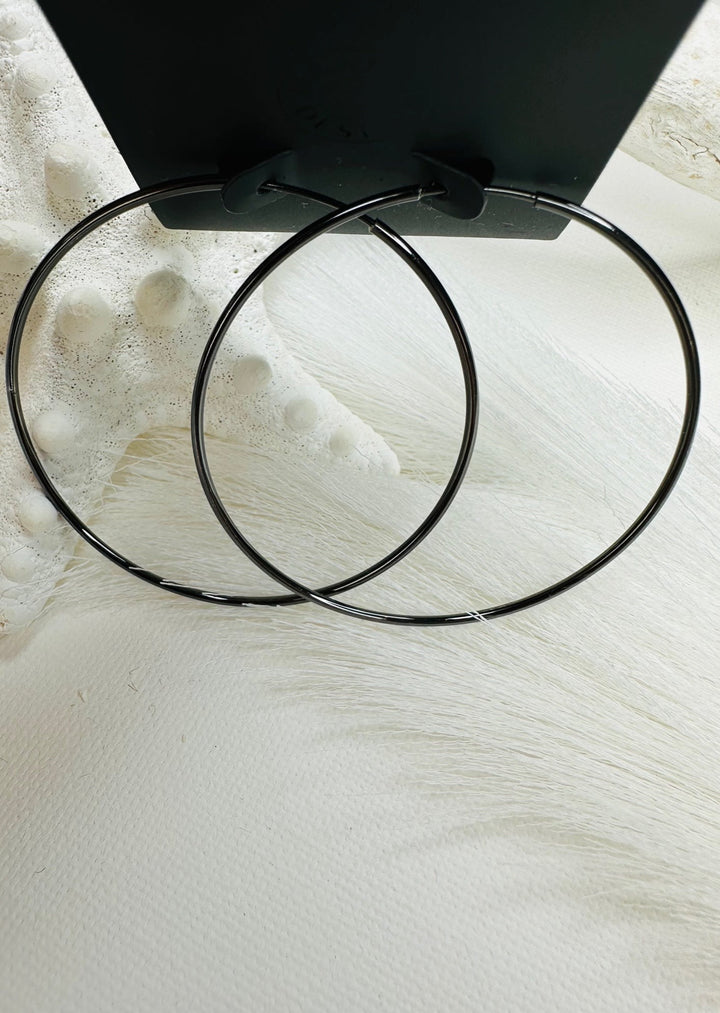 SANNE HEMATITE LARGE HOOP EARRINGS