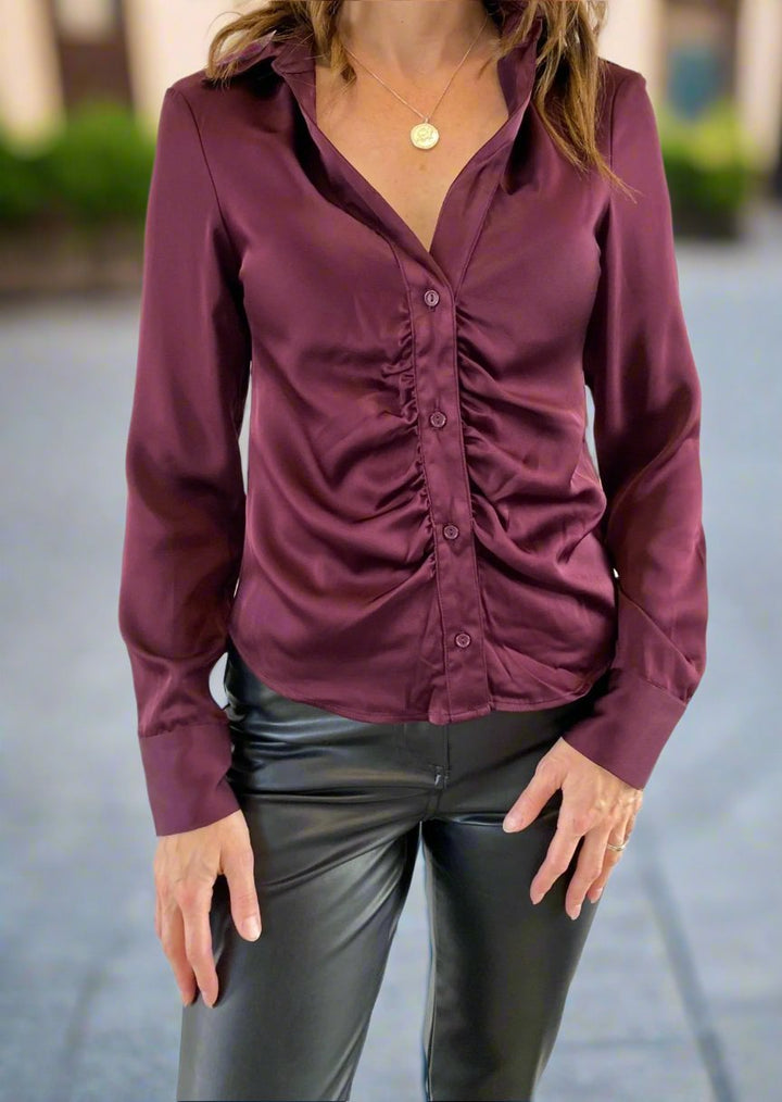 SATIN RUCHED FRONT BLOUSE