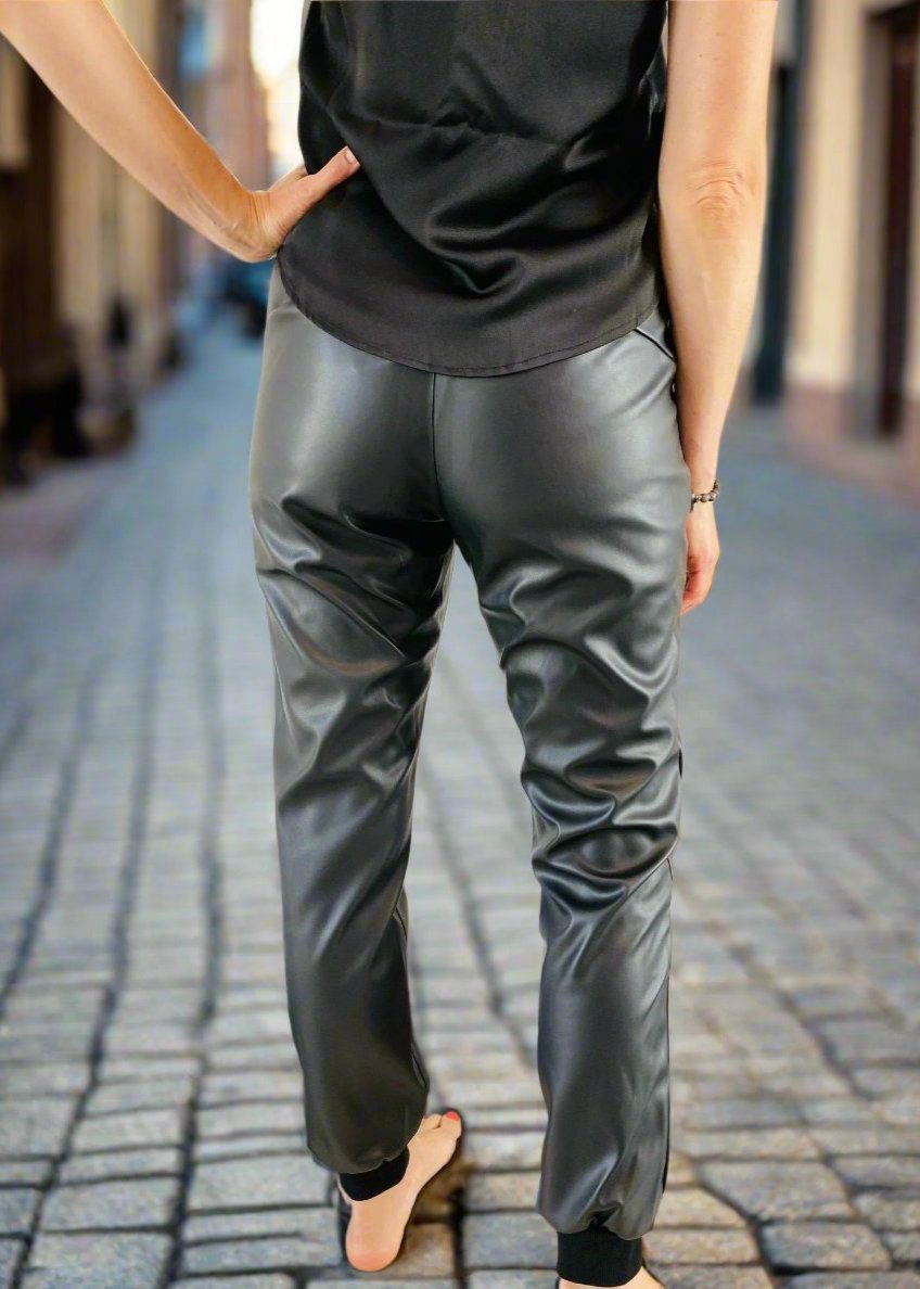 VEGAN LEATHER BLACK JOGGERS