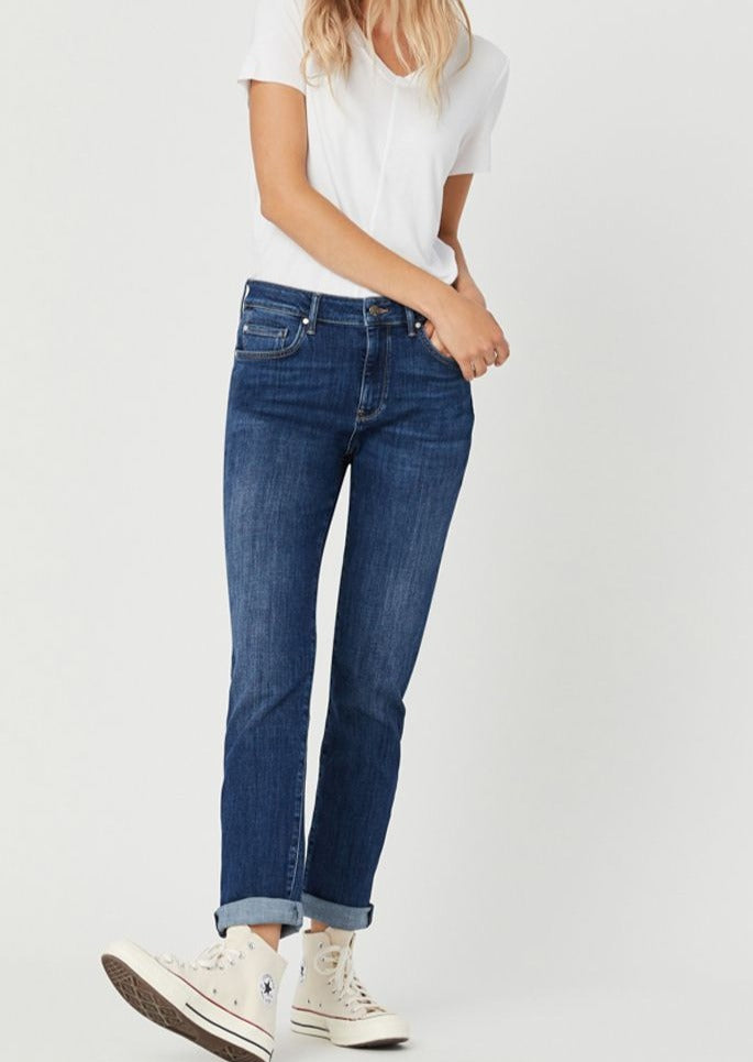 KATHLEEN MID FEATHER BLUE JEAN